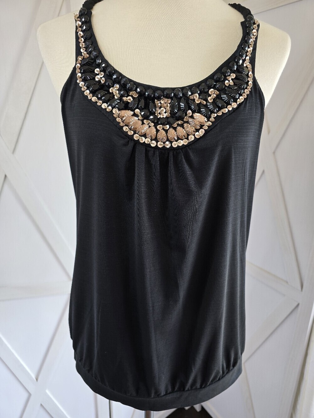 Six Degrees Of Separation Women's Black Embellished Tank Top with Gold Accents